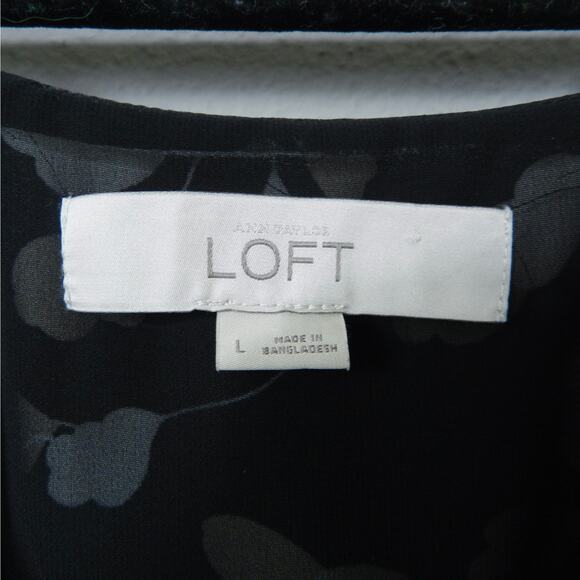 LOFT Black Floral Spaghetti Strap‎ Cami Strappy Tank Top Size L Y2K Minimalist - Picture 2 of 11